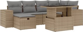 vidaXL Set canapele de grădină, 7 piese, cu perne, bej, poliratan