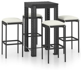 3064778 vidaXL Set mobilier bar de grădină cu perne, 5 piese, negru, poliratan