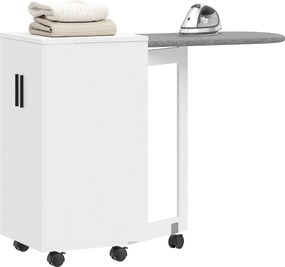 HOMCOM Mobilier de călcat 2 en 1, masă de călcat pliante pe roți cu etajeră reglabilă și balamale, alb | Aosom Romania