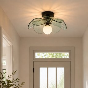 Plafonieră de design neagră cu sticlă verde striată - Kemner