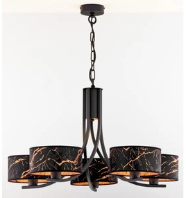 Jupiter 2107 - Candelabru cu lanț ARTHUR 5xE27/15W/230V negru/oranj/decor marmorat