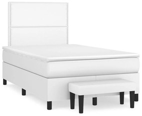 3137594 vidaXL Pat box spring cu saltea, alb, 120x200 cm, piele ecologică