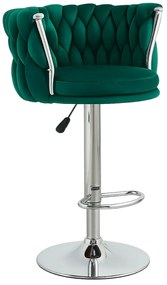 Scaun bar, cadru metalic crom, catifea, Verde
