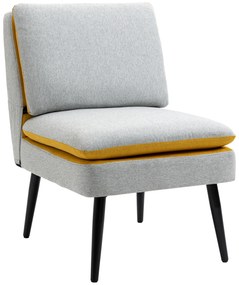 HOMCOM Fotoliu de design tapitat cu picioare de otel, fotoliu modern din material gri si galben, 58x75x85cm | AOSOM RO
