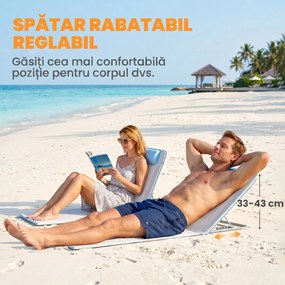 Outsunny Set 2 Șezlonguri de Plajă Pliabile cu Tetieră, Spătar Reglabil și Husă pentru Transport, 134x48x33-43 cm, Bej | Aosom Romania