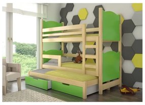 Pat Supraetajat 3 Persoane Cu Saltea LETICIA Pin/Verde 80x180cm