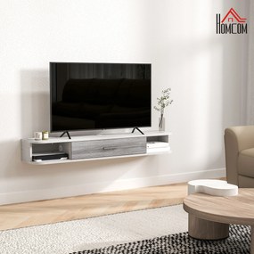 HOMCOM Mobilier TV Suspendat cu 2 Rafturi Deschise și un Dulăpior cu Ușă Rabatabilă, 120x26x16 cm, Gri | Aosom Romania