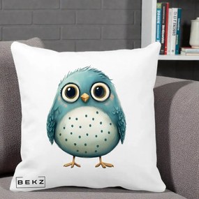 Perna Decorativa Pasare Teal cu Buline Teal, 40x40 cm, Alba Mata, Husa Detasabila, Perna Inclusa, BEKZ®