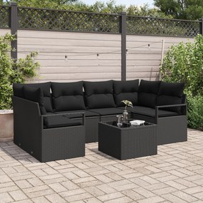 Set canapea grădină vidaXL cu perne Negru Rattan poliesteric
