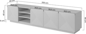 Comodă TV Asha 200 cm cu partea frontală canelat și nișă – bej cashmere