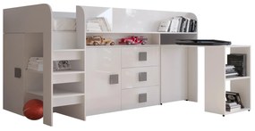 Pat multifuncțional 90 cm Toreno 1 (Alb + alb lucios + mânere gri lucios). 1083311