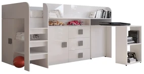 Pat multifuncțional 90 cm Toreno 1 (Alb + alb lucios + mânere gri lucios). 1083311