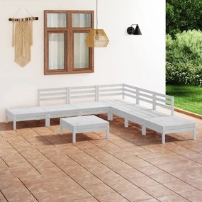 3082653 vidaXL Set mobilier de grădină, 8 piese, alb, lemn masiv de pin