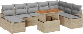 vidaXL Set de canapele pentru grădină 9 pcs Bej Rattan poli