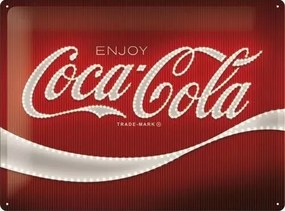 Placă metalică Coca-Cola - Logo - Red Lights, (40 x 30 cm)
