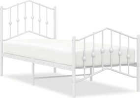 vidaXL Cadru de pat metalic cu tăblie de cap/picioare alb, 75x190 cm