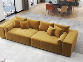 Canapea extensibilă dumonde cu ladă de depozitare si sezut confortabil din spuma high-density, Marbela Royal Mustar XXL 295x100 cm