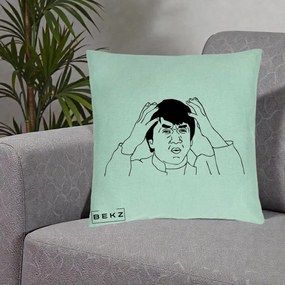 Perna Decorativa Jackie Chan WTF, 40x40 cm, Verde Menta, Husa Detasabila, Perna Inclusa, BEKZ®
