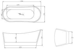 Cada baie freestanding 170 x 75 cm, ovala cu preaplin, Diva Foglia