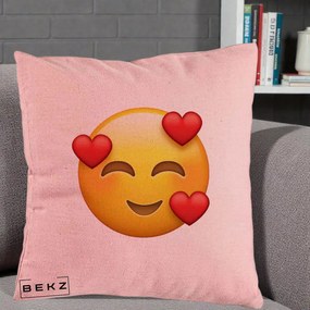 Perna Decorativa Emoji cu 3 Inimi, 40x40 cm, Roz, Husa Detasabila, Perna Inclusa, BEKZ®