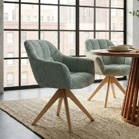 Scaun pivotant PAPILLON tesatura boucle verde salvie/ stejar