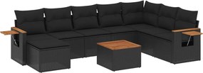 vidaXL Set mobilier de grădină cu perne, 9 piese, negru, poliratan