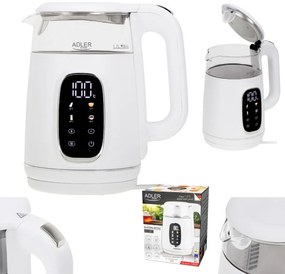 Cana electrica Adler AD 1305, 1850/2200 W, 1,7 l, Control tactil, Afisaj LCD color, 5 setari temperatură 40-100°C, Filtru antidecantare, Alb
