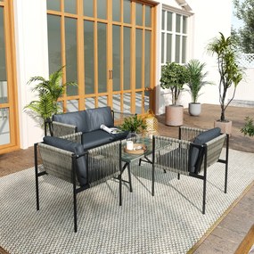 Outsunny Set de Exterior din Rattan 2 Fotolii, Canapea și Măsuță Gri | Aosom Romania