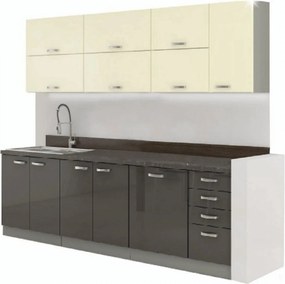 Set bucatarie PRADO, gri/crem/gri cu efect de marmura, PAL laminat, 26