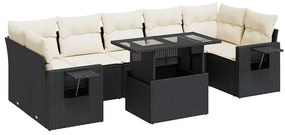 3326437 vidaXL Set mobilier de grădină cu perne, 8 piese, negru, poliratan