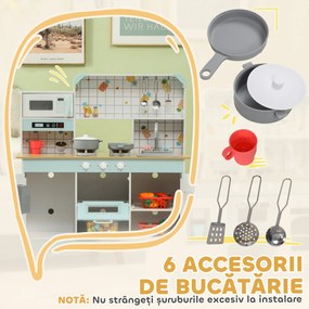 AIYAPLAY Bucătărie de Jucărie pentru Copii de 3+ Ani din Lemn, Aragaz Interactiv, Cuptor și Mașină de Cafea, Albă | Aosom Romania