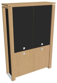Dulap înalt Verno+ S 140 x 46 x 210 cm, uși combinate, stejar deschis / negru