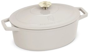 Oală din fontă emailată ovală cu capac 30 cm, 4.65L – Berlinger Haus Sahara Collection BH 6540, crem, pentru cuptor și coacere lentă