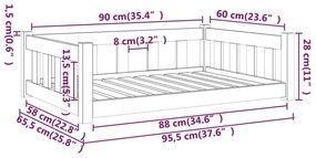 Pat pentru caini, gri, 95,5x65,5x28 cm, lemn masiv de pin Gri