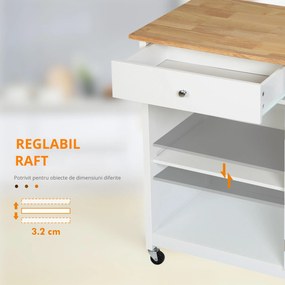 HOMCOM Cărucior Bucătărie Compact, Multifuncțional, Spațiu Depozitare, 67x48x86.5cm, Design Modern, Alb | Aosom Romania