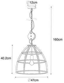 Lampă suspendată industrială gri închis cu lemn 47 cm - Arthur