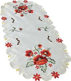 Traversa pentru masa centrală cu broderie frumoasă de maci în culoarea crem Lățime: 40 cm | Lungime: 160 cm
