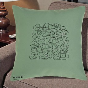 Perna Personalizata Many Cats Pattern Alb-Negru, 40x40 cm, Verde, Husa Detasabila, Perna Inclusa, BEKZ®