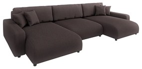 Colțar maro extensibil, cu spațiu de depozitare, cu tapițerie din catifea reiată Sara – Ropez