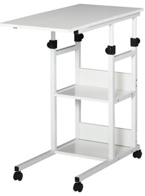 HOMCOM Masa auxiliară Masa rulantă Masa de pat pentru Laptop Înălțime reglabilă - 2 rafturi integrate - cadru metalic Alb | Aosom Romania
