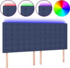 vidaXL Tăblie de pat cu LED, albastru, 200x5x118/128 cm, textil