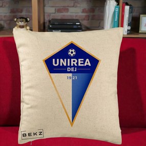 Perna Personalizata Unirea Dej 1921 Fotbal, 40x40 cm, Bej, Husa Detasabila, Perna Inclusa, BEKZ®