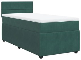 3287653 vidaXL Pat box spring cu saltea, verde închis, 90x200 cm, catifea