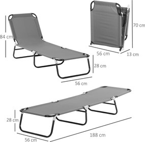 Outsunny Set 2 șezlonguri pliante, șezlong de grădină cu spătar reglabil în 5 trepte, capacitate până la 120kg | Aosom Romania