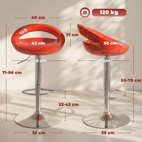 HOMCOM Set 2 Scaune de Bar Rotative cu Suport pentru Picioare și Înălțime Reglabilă, 46x41x76-96 cm, Roșu | Aosom Romania