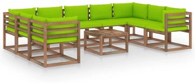 Set mobilier de gradina cu perne verde aprins, 10 piese verde aprins, 4x colt + 5x mijloc + masa, 1