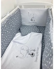 Lenjerie de pătuț bebeluși Personalizata imprimata 120x60 cm Steluțe albe pe gri -Elefantel