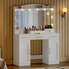 SEA911 - Set Masa toaleta 108 cm, cosmetica machiaj, oglinda cu LED, masuta vanity- Alb