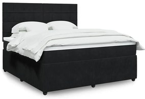 vidaXL Pat box spring cu saltea, negru, 180x200 cm, catifea