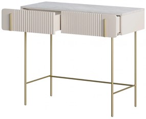 Masuta de toaleta Malmi 100 cm cu sertare - cashmir / crema bianca / picioare aurii